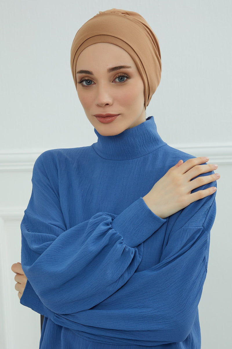 Elastic Easy Wrap Instant Turban Bonnet Cap for Women, Fashionable Single Colour Pre-Tied Turban Hijab, Cotton Elastic Chemo Headwear,B-53