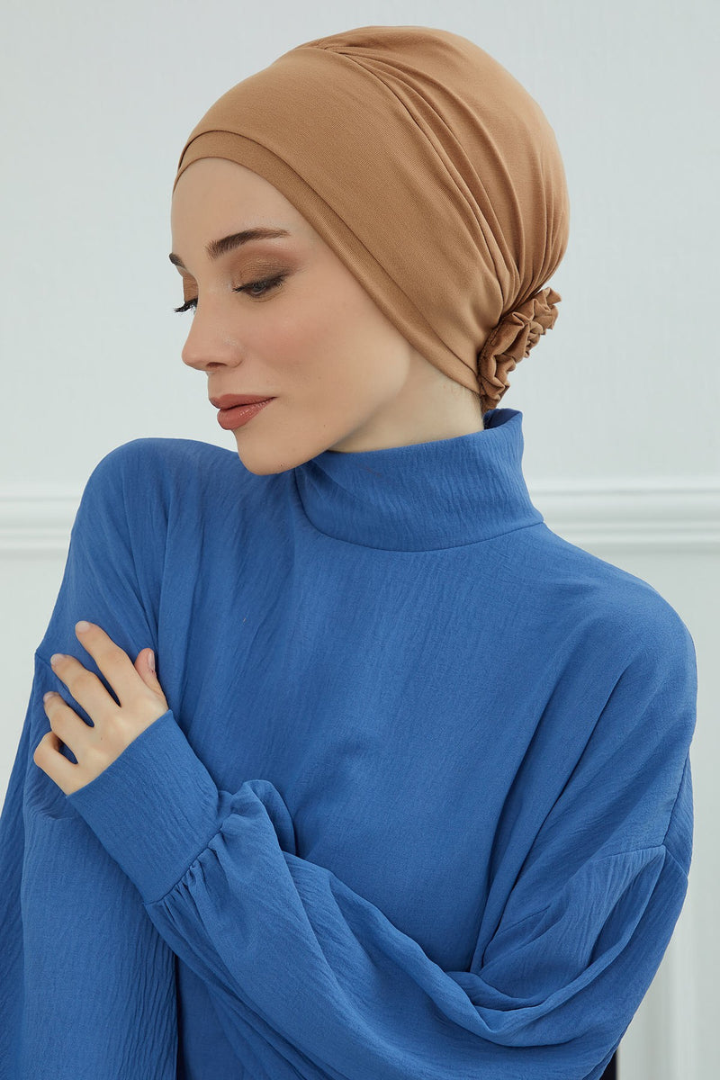 Elastic Easy Wrap Instant Turban Bonnet Cap for Women, Fashionable Single Colour Pre-Tied Turban Hijab, Cotton Elastic Chemo Headwear,B-53