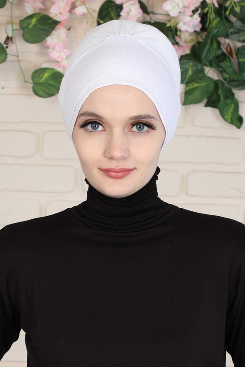 Elastic Easy Wrap Instant Turban Bonnet Cap for Women, Fashionable Single Colour Pre-Tied Turban Hijab, Cotton Elastic Chemo Headwear,B-53