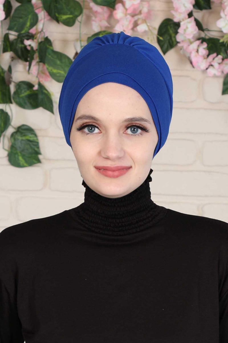 Elastic Easy Wrap Instant Turban Bonnet Cap for Women, Fashionable Single Colour Pre-Tied Turban Hijab, Cotton Elastic Chemo Headwear,B-53