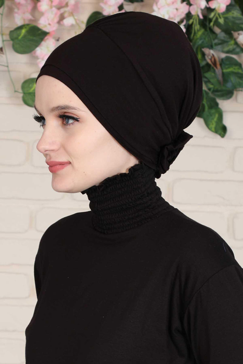 Elastic Easy Wrap Instant Turban Bonnet Cap for Women, Fashionable Single Colour Pre-Tied Turban Hijab, Cotton Elastic Chemo Headwear,B-53