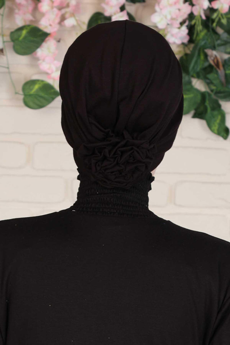 Elastic Easy Wrap Instant Turban Bonnet Cap for Women, Fashionable Single Colour Pre-Tied Turban Hijab, Cotton Elastic Chemo Headwear,B-53