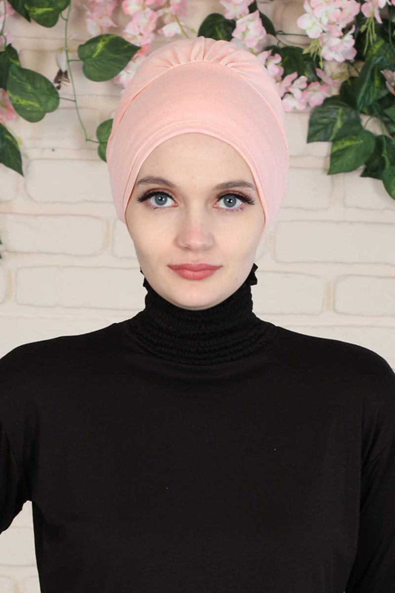 Elastic Easy Wrap Instant Turban Bonnet Cap for Women, Fashionable Single Colour Pre-Tied Turban Hijab, Cotton Elastic Chemo Headwear,B-53