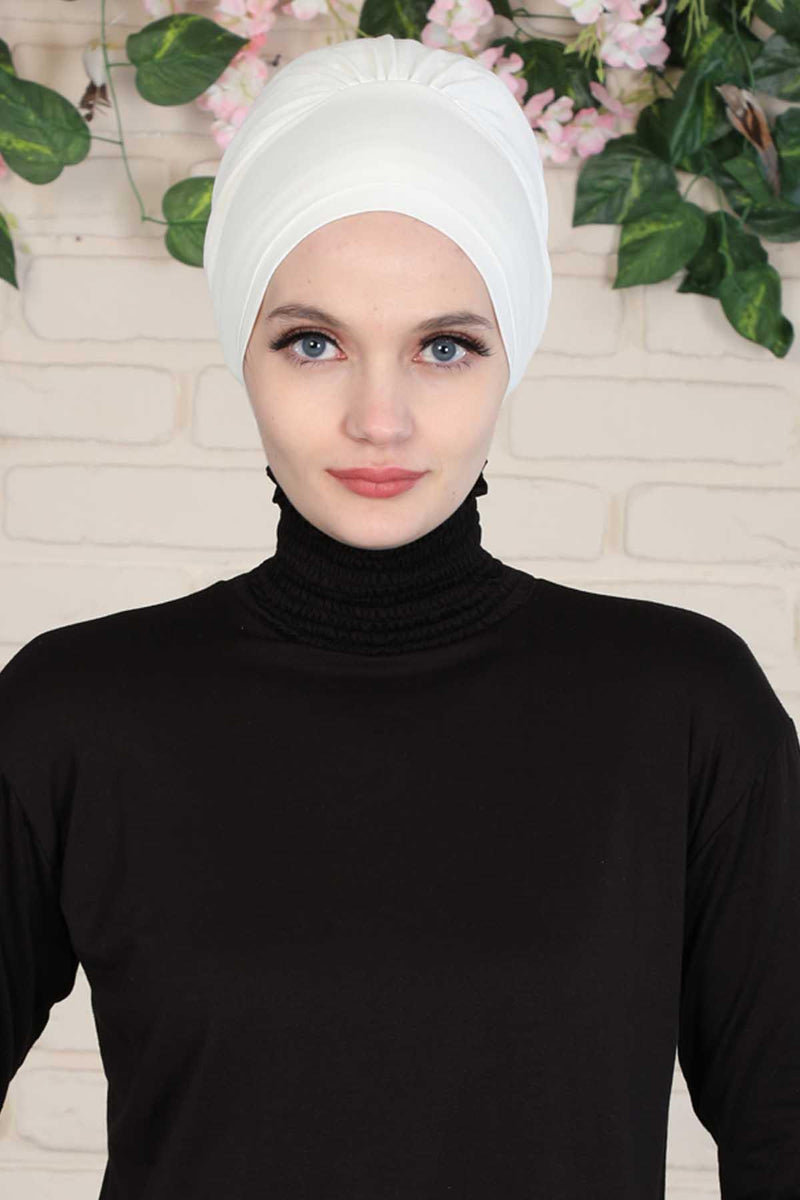 Elastic Easy Wrap Instant Turban Bonnet Cap for Women, Fashionable Single Colour Pre-Tied Turban Hijab, Cotton Elastic Chemo Headwear,B-53