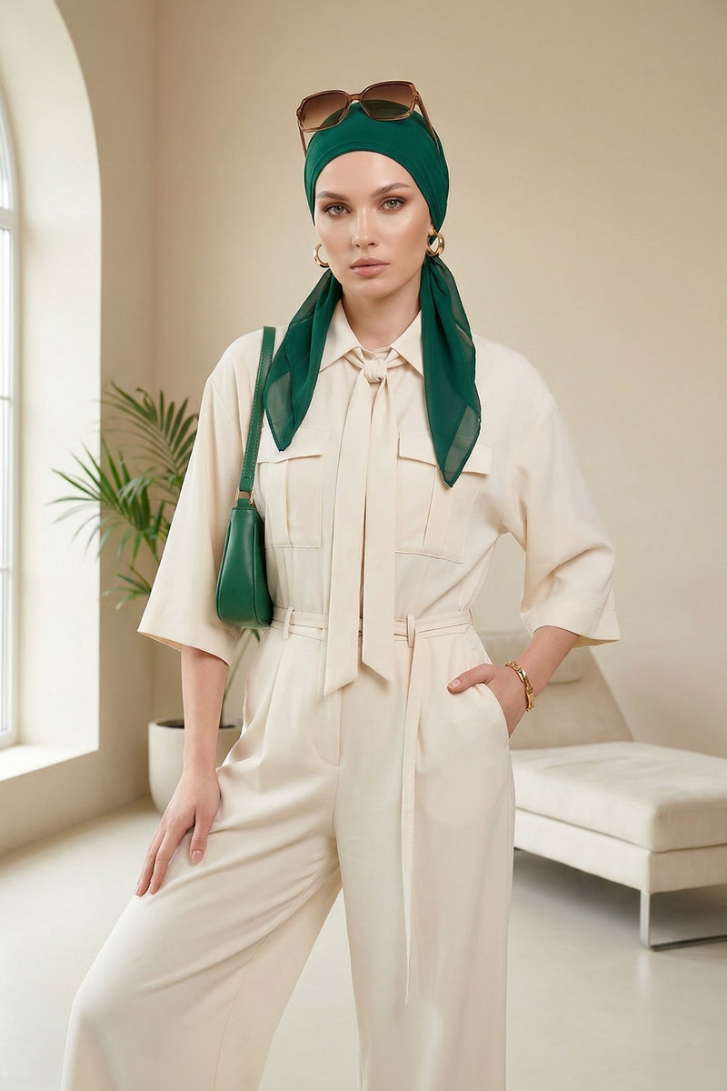 Elegant Chiffon Hijab Bonnet with Comfortable Cotton Inner Cap,B-97