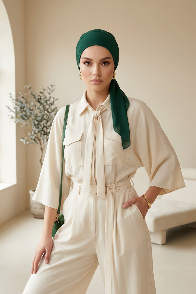 Elegant Chiffon Hijab Bonnet with Comfortable Cotton Inner Cap,B-97