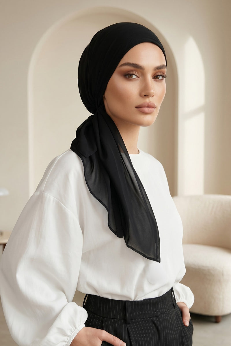 Elegant Chiffon Hijab Bonnet with Comfortable Cotton Inner Cap,B-97