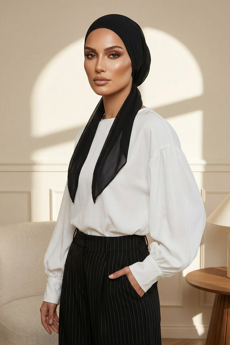 Elegant Chiffon Hijab Bonnet with Comfortable Cotton Inner Cap,B-97