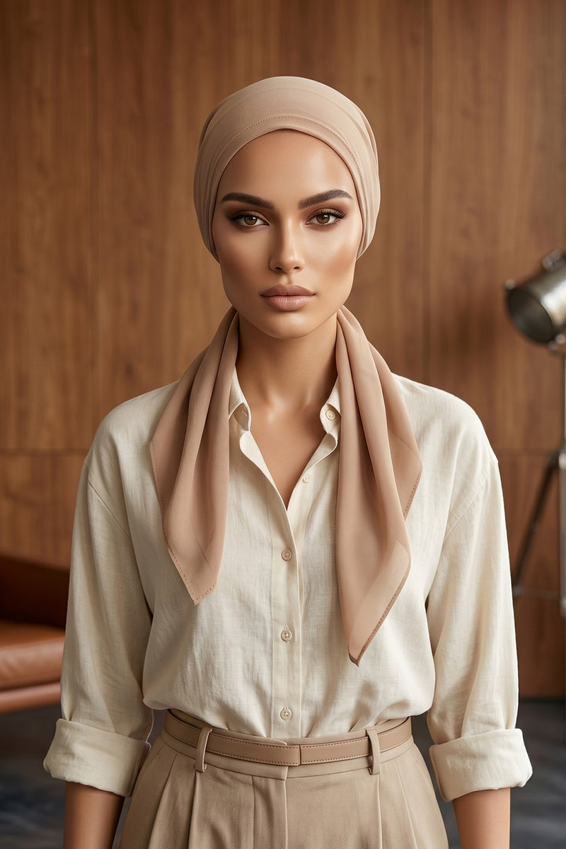 Elegant Chiffon Hijab Bonnet with Comfortable Cotton Inner Cap,B-97