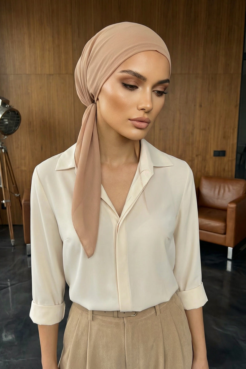 Elegant Chiffon Hijab Bonnet with Comfortable Cotton Inner Cap,B-97