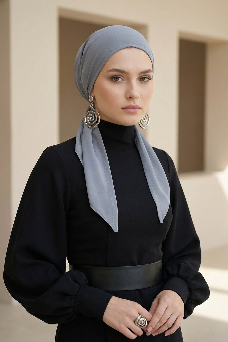 Elegant Chiffon Hijab Bonnet with Comfortable Cotton Inner Cap,B-97