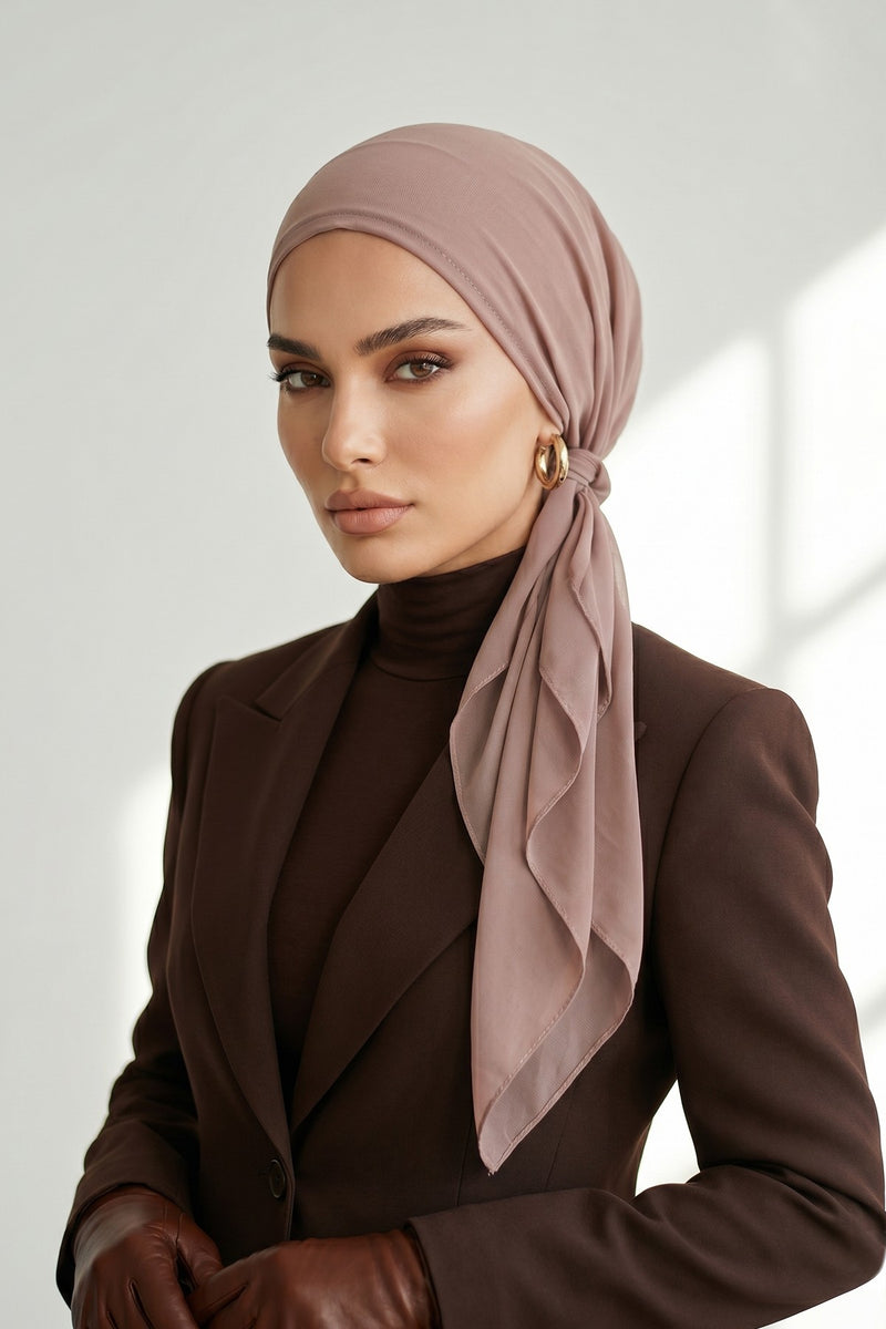 Elegant Chiffon Hijab Bonnet with Comfortable Cotton Inner Cap,B-97