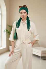 Elegant Chiffon Hijab Bonnet with Comfortable Cotton Inner Cap,B-97 Dark Green