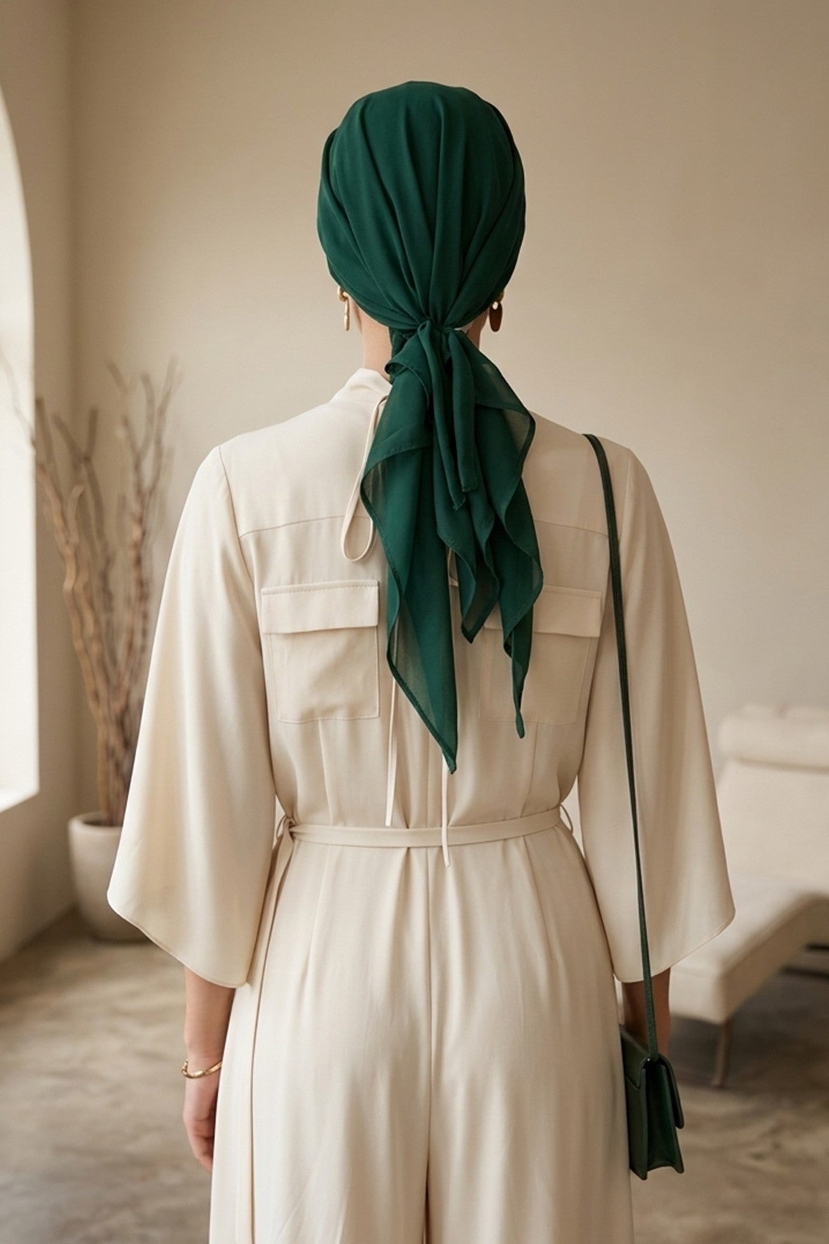 Elegant Chiffon Hijab Bonnet with Comfortable Cotton Inner Cap,B-97 Dark Green