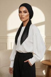 Elegant Chiffon Hijab Bonnet with Comfortable Cotton Inner Cap,B-97 Black