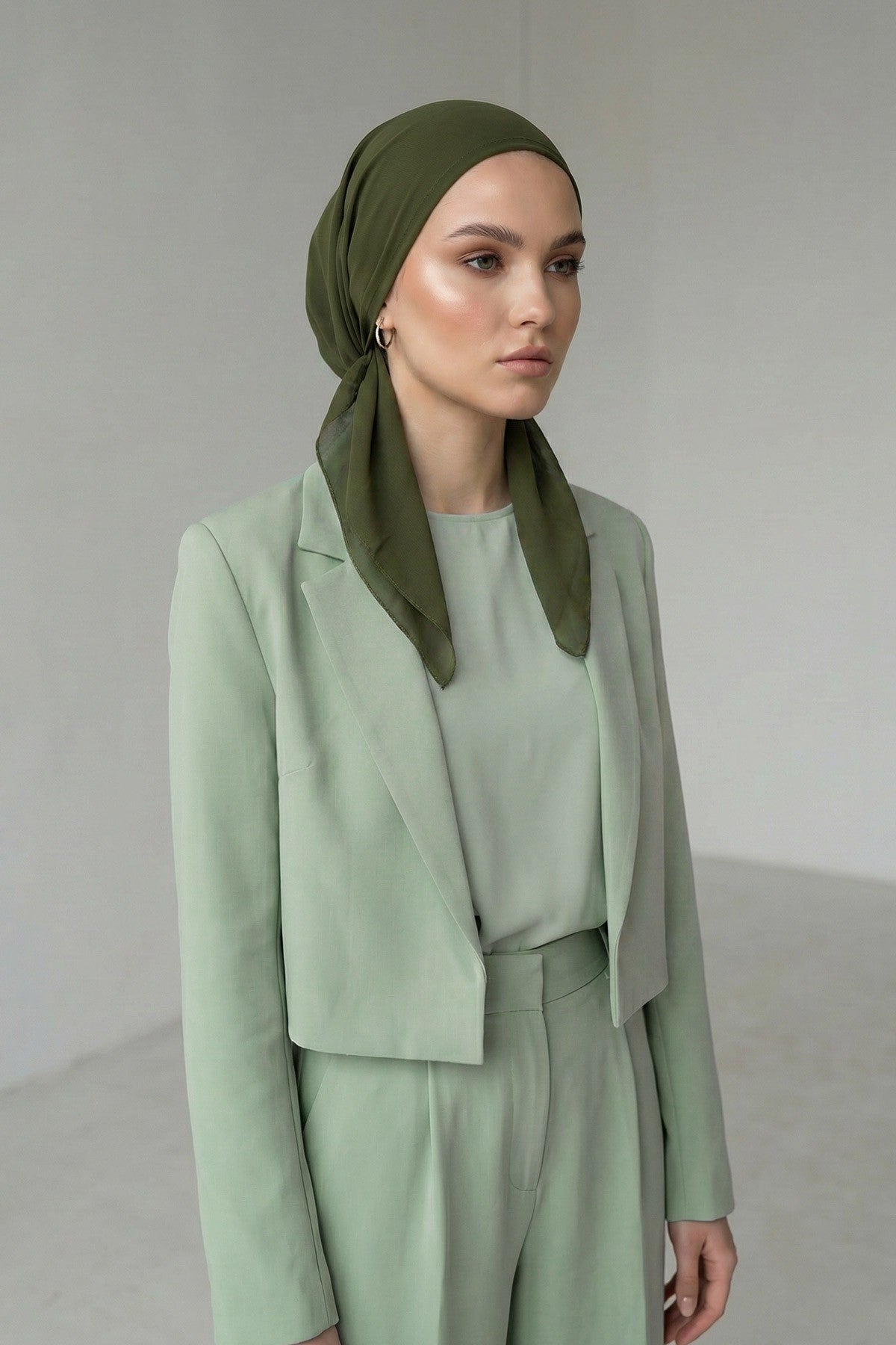 Elegant Chiffon Hijab Bonnet with Comfortable Cotton Inner Cap,B-97 Army Green