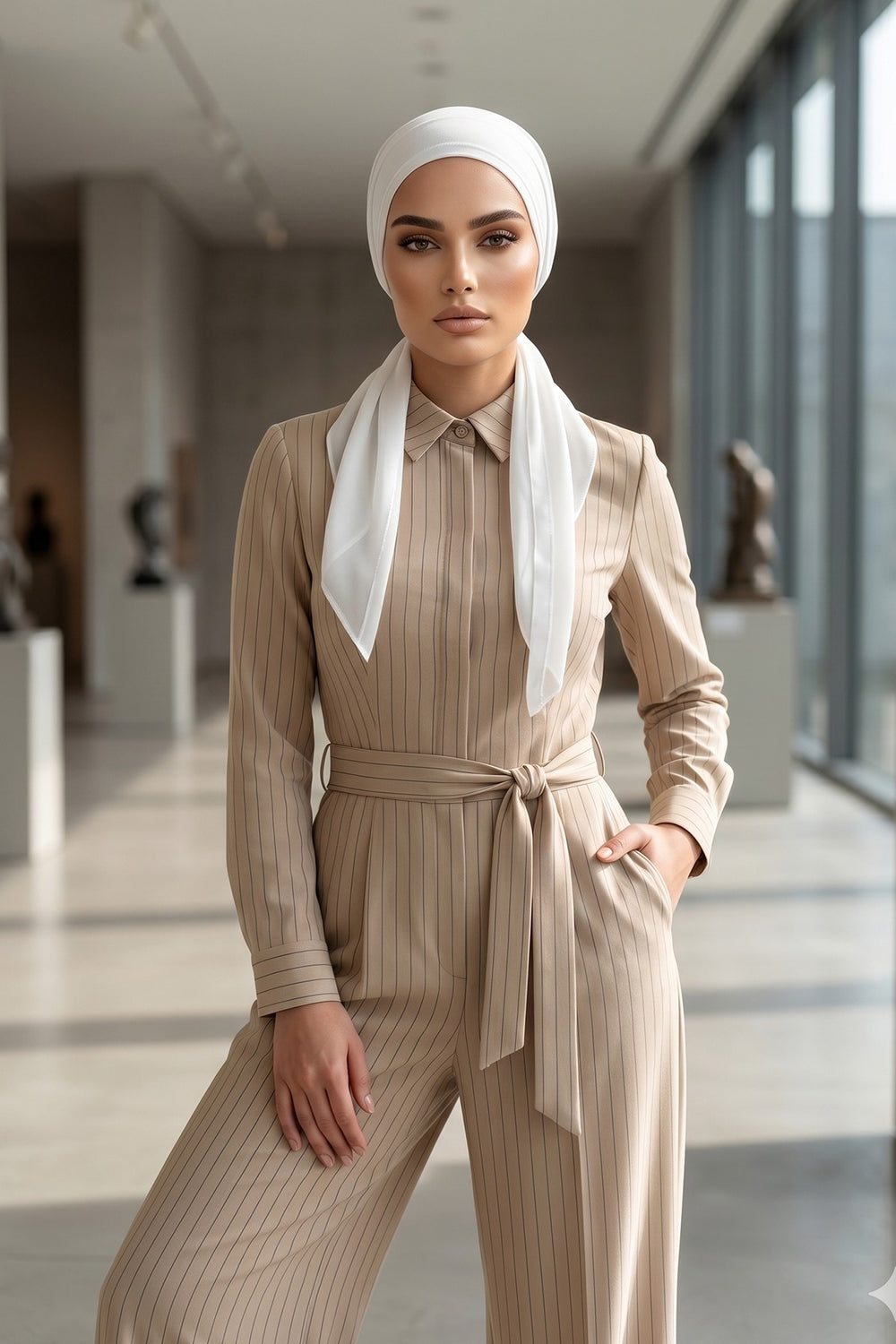 Elegant Chiffon Hijab Bonnet with Comfortable Cotton Inner Cap,B-97 Ivory