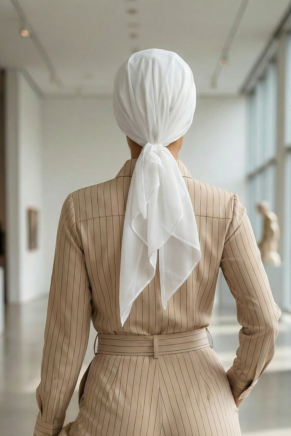 Elegant Chiffon Hijab Bonnet with Comfortable Cotton Inner Cap,B-97 Ivory