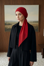 Elegant Chiffon Hijab Bonnet with Comfortable Cotton Inner Cap,B-97 Red