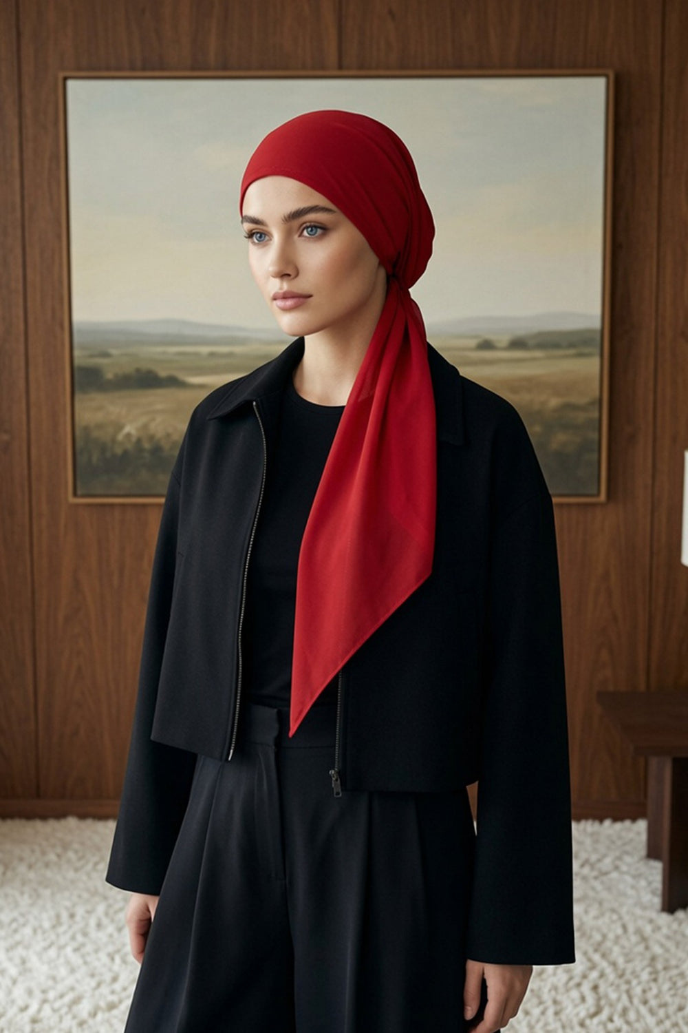 Elegant Chiffon Hijab Bonnet with Comfortable Cotton Inner Cap,B-97 Red
