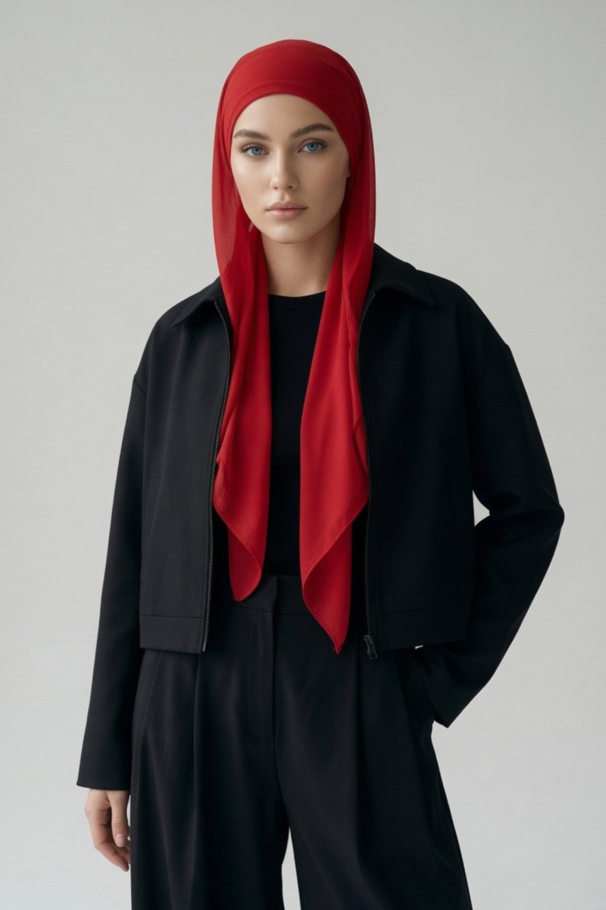Elegant Chiffon Hijab Bonnet with Comfortable Cotton Inner Cap,B-97 Red