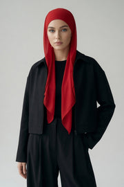 Elegant Chiffon Hijab Bonnet with Comfortable Cotton Inner Cap,B-97 Red