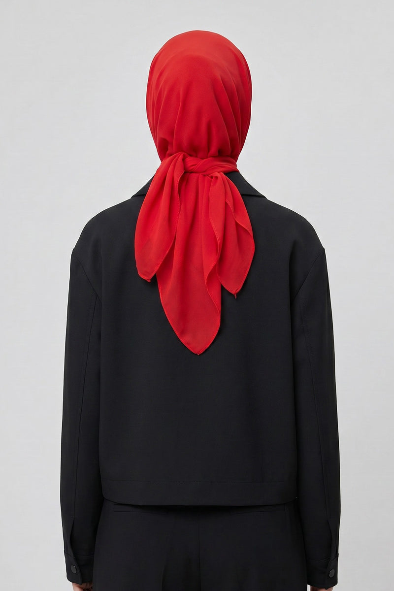 Elegant Chiffon Hijab Bonnet with Comfortable Cotton Inner Cap,B-97 Red