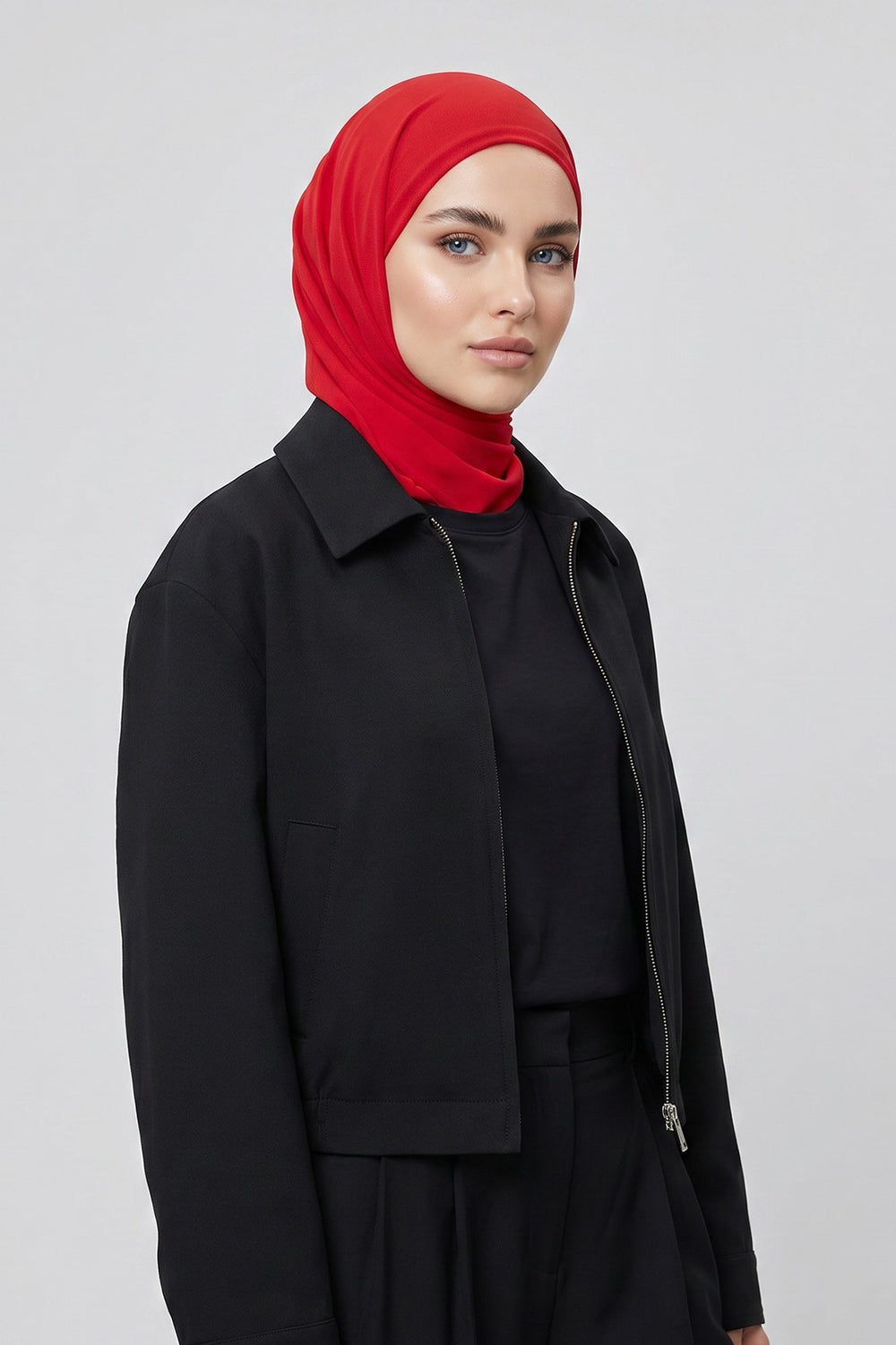 Elegant Chiffon Hijab Bonnet with Comfortable Cotton Inner Cap,B-97 Red