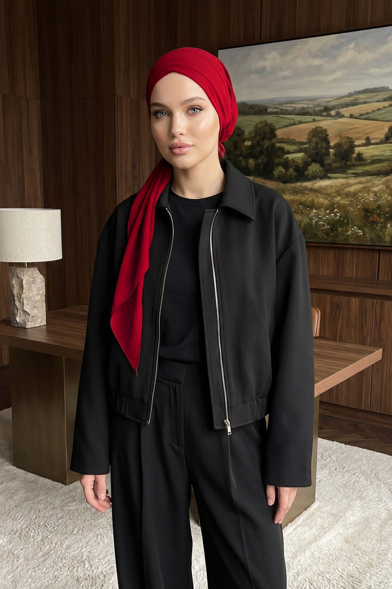 Elegant Chiffon Hijab Bonnet with Comfortable Cotton Inner Cap,B-97 Red