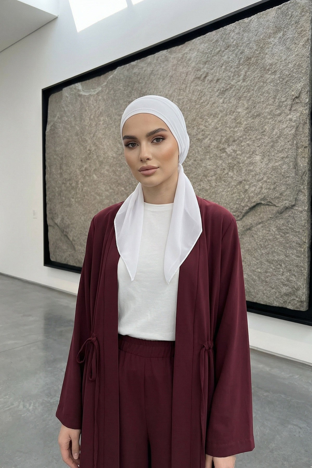 Elegant Chiffon Hijab Bonnet with Comfortable Cotton Inner Cap,B-97 White