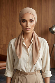 Elegant Chiffon Hijab Bonnet with Comfortable Cotton Inner Cap,B-97 Sand Brown