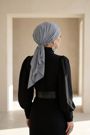 Elegant Chiffon Hijab Bonnet with Comfortable Cotton Inner Cap,B-97 Grey