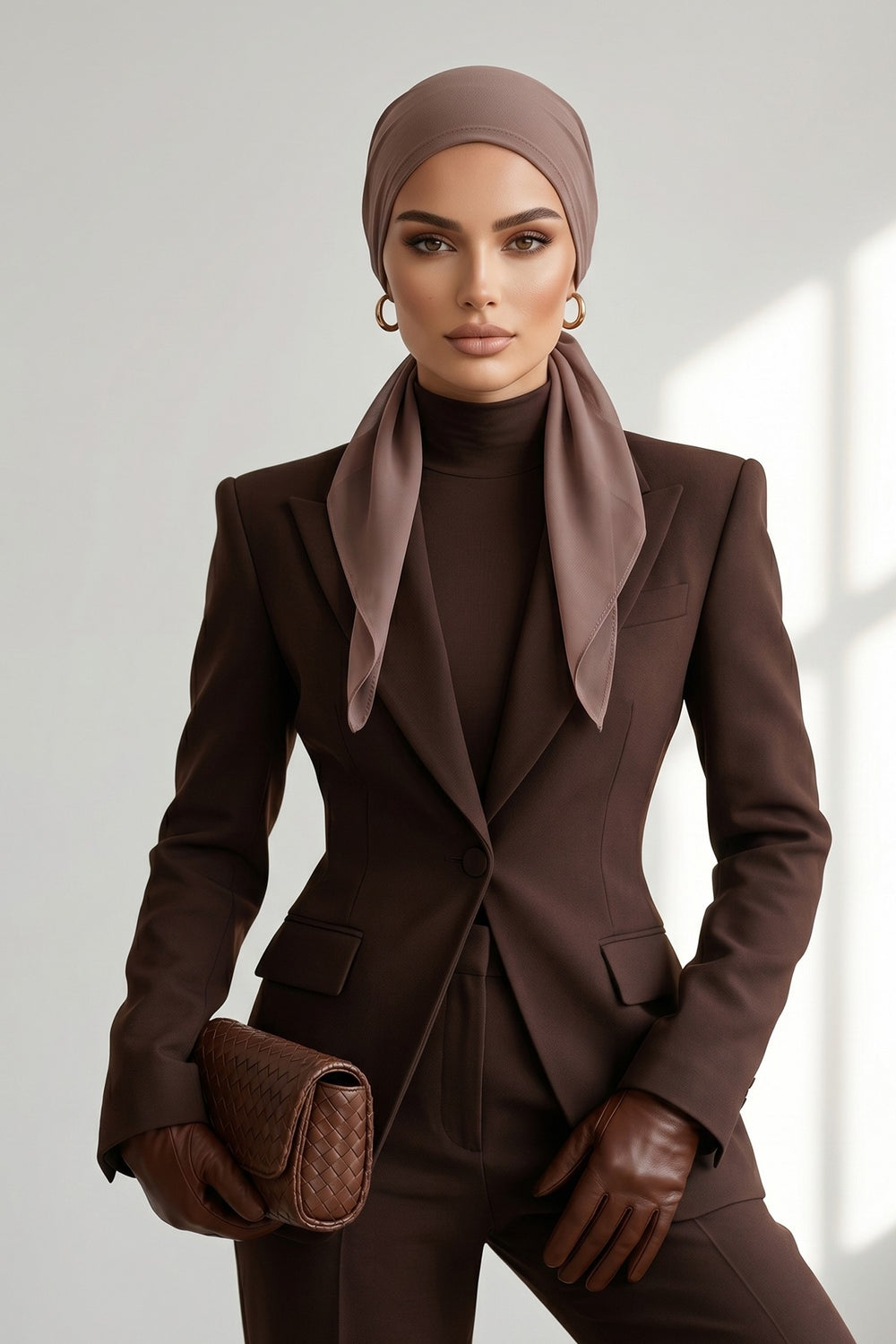 Elegant Chiffon Hijab Bonnet with Comfortable Cotton Inner Cap,B-97 Dark Mink