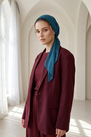 Elegant Chiffon Hijab Bonnet with Comfortable Cotton Inner Cap,B-97 Petrol Blue