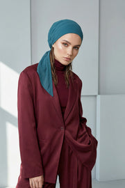 Elegant Chiffon Hijab Bonnet with Comfortable Cotton Inner Cap,B-97 Petrol Blue