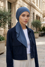 Elegant Chiffon Hijab Bonnet with Comfortable Cotton Inner Cap,B-97 İndigo