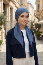 Elegant Chiffon Hijab Bonnet with Comfortable Cotton Inner Cap,B-97 İndigo