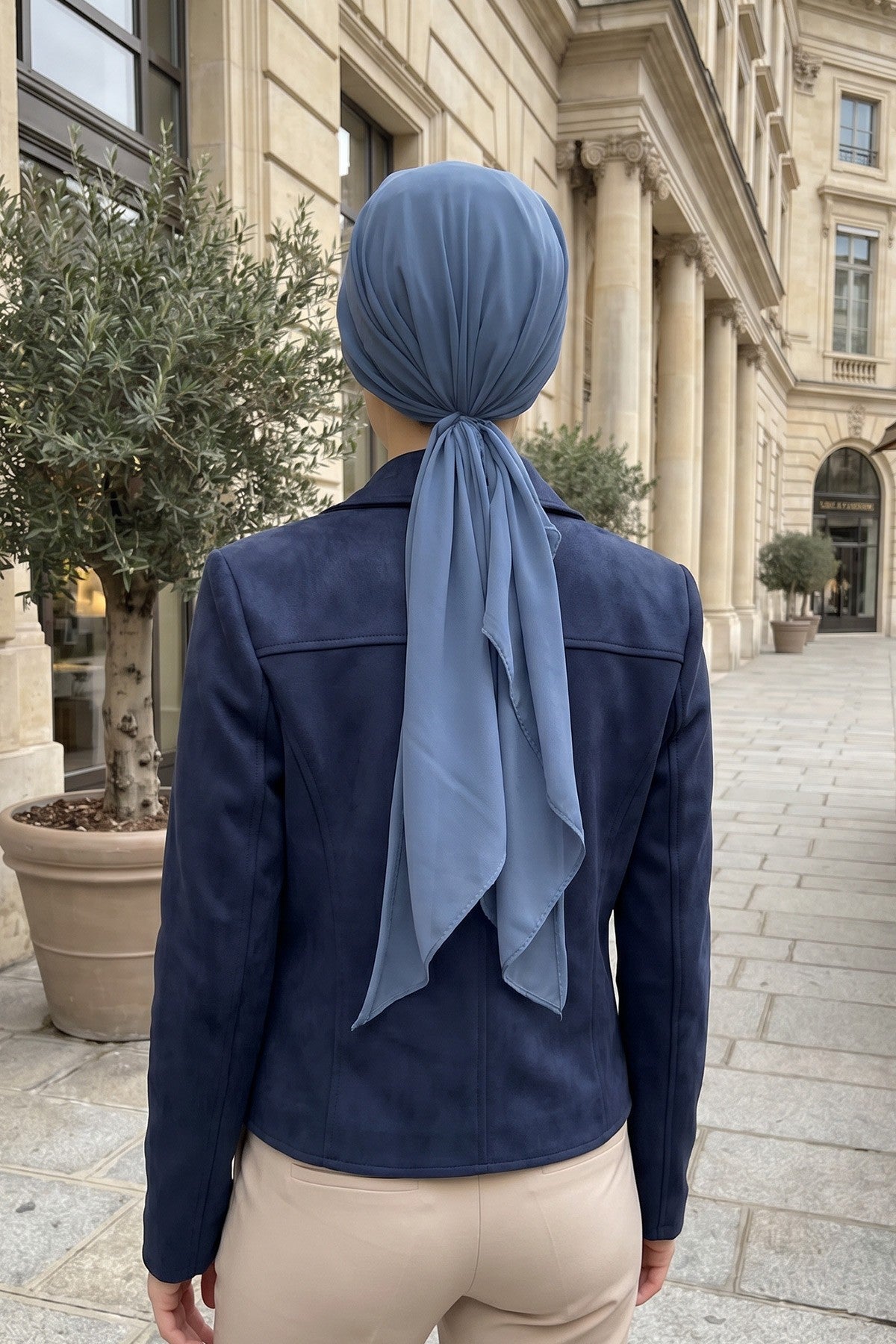 Elegant Chiffon Hijab Bonnet with Comfortable Cotton Inner Cap,B-97 İndigo