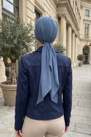 Elegant Chiffon Hijab Bonnet with Comfortable Cotton Inner Cap,B-97 İndigo