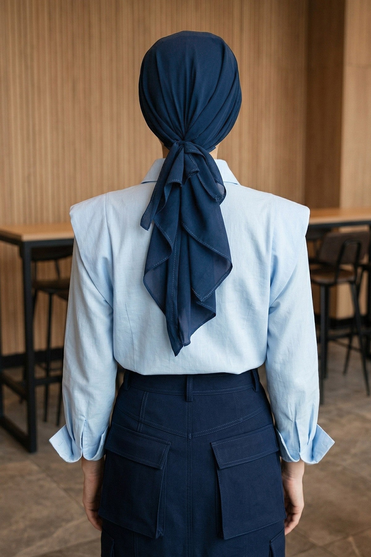 Elegant Chiffon Hijab Bonnet with Comfortable Cotton Inner Cap,B-97 Dark Blue