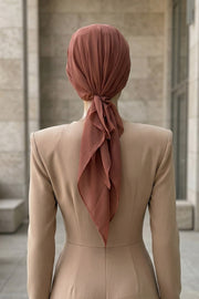 Elegant Chiffon Hijab Bonnet with Comfortable Cotton Inner Cap,B-97 Cinnamon
