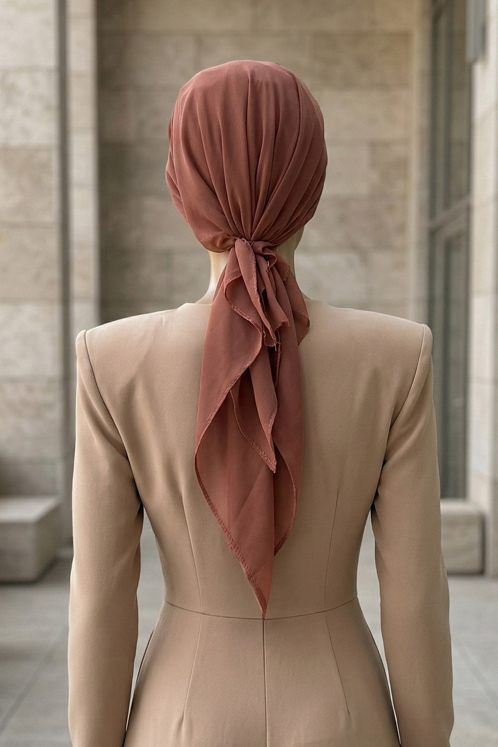 Elegant Chiffon Hijab Bonnet with Comfortable Cotton Inner Cap,B-97 Cinnamon