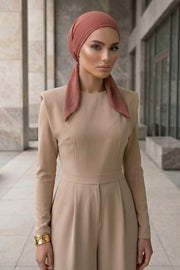 Elegant Chiffon Hijab Bonnet with Comfortable Cotton Inner Cap,B-97 Cinnamon