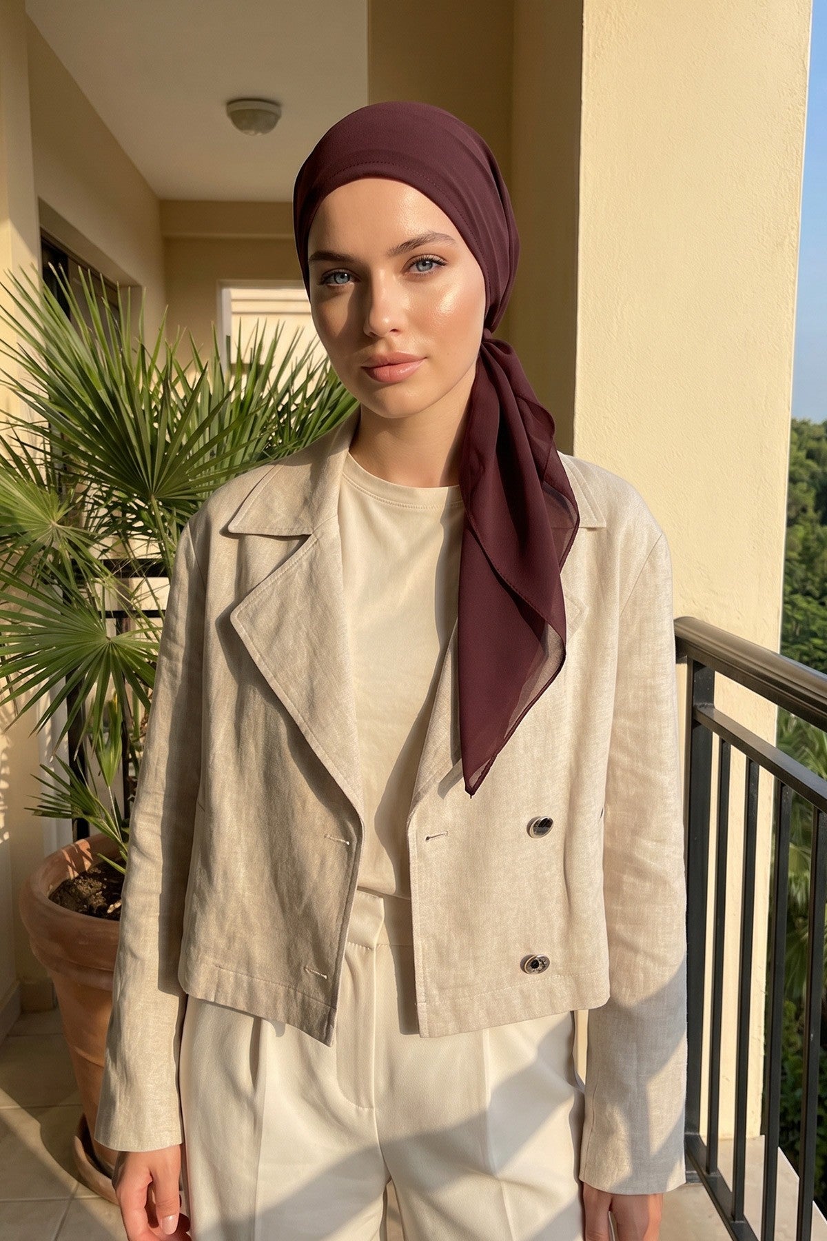 Elegant Chiffon Hijab Bonnet with Comfortable Cotton Inner Cap,B-97 Brown