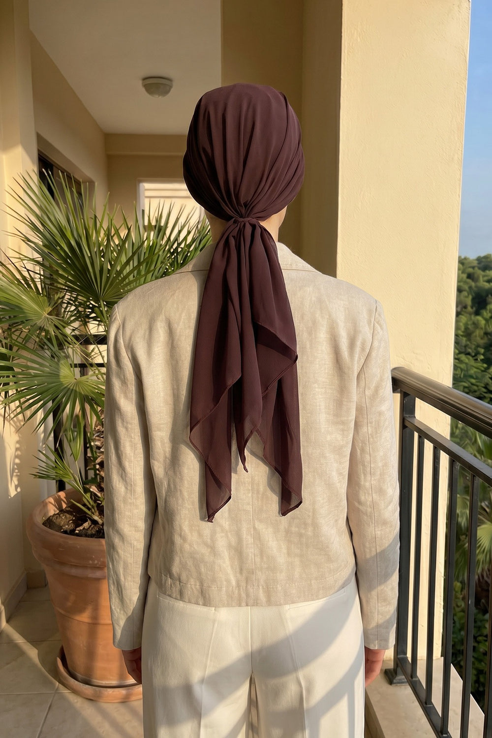 Elegant Chiffon Hijab Bonnet with Comfortable Cotton Inner Cap,B-97 Brown
