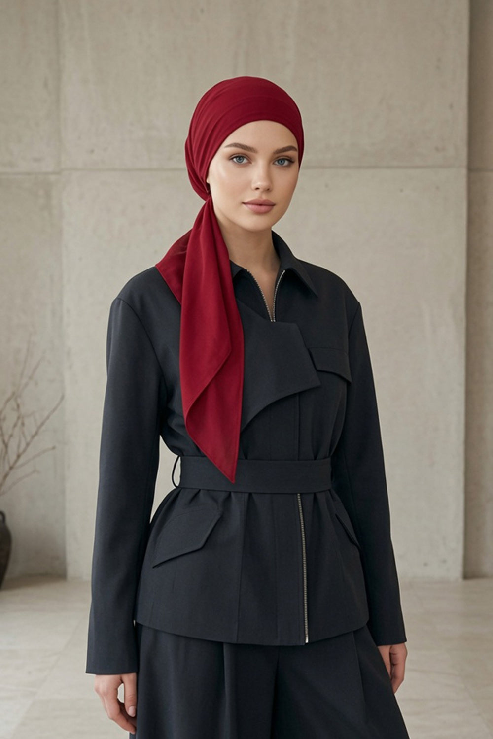 Elegant Chiffon Hijab Bonnet with Comfortable Cotton Inner Cap,B-97 Maroon