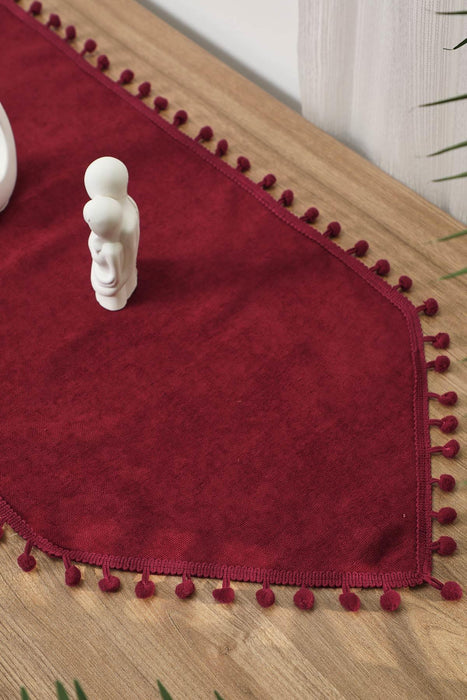 Eleganter Tischläufer aus Strickstoff mit verspielten Pom-Pom-Kanten, bezaubernder Tischläufer aus Pom-Pom-Strick für eine gemütliche und stilvolle Tischdekoration zu Hause,R-20K