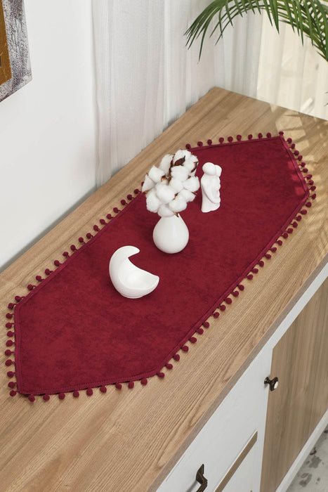 Eleganter Tischläufer aus Strickstoff mit verspielten Pom-Pom-Kanten, bezaubernder Tischläufer aus Pom-Pom-Strick für eine gemütliche und stilvolle Tischdekoration zu Hause,R-20K