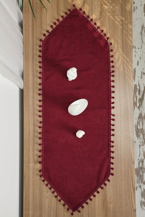 Eleganter Tischläufer aus Strickstoff mit verspielten Pom-Pom-Kanten, bezaubernder Tischläufer aus Pom-Pom-Strick für eine gemütliche und stilvolle Tischdekoration zu Hause,R-20K