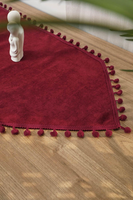 Eleganter Tischläufer aus Strickstoff mit verspielten Pom-Pom-Kanten, bezaubernder Tischläufer aus Pom-Pom-Strick für eine gemütliche und stilvolle Tischdekoration zu Hause,R-20K